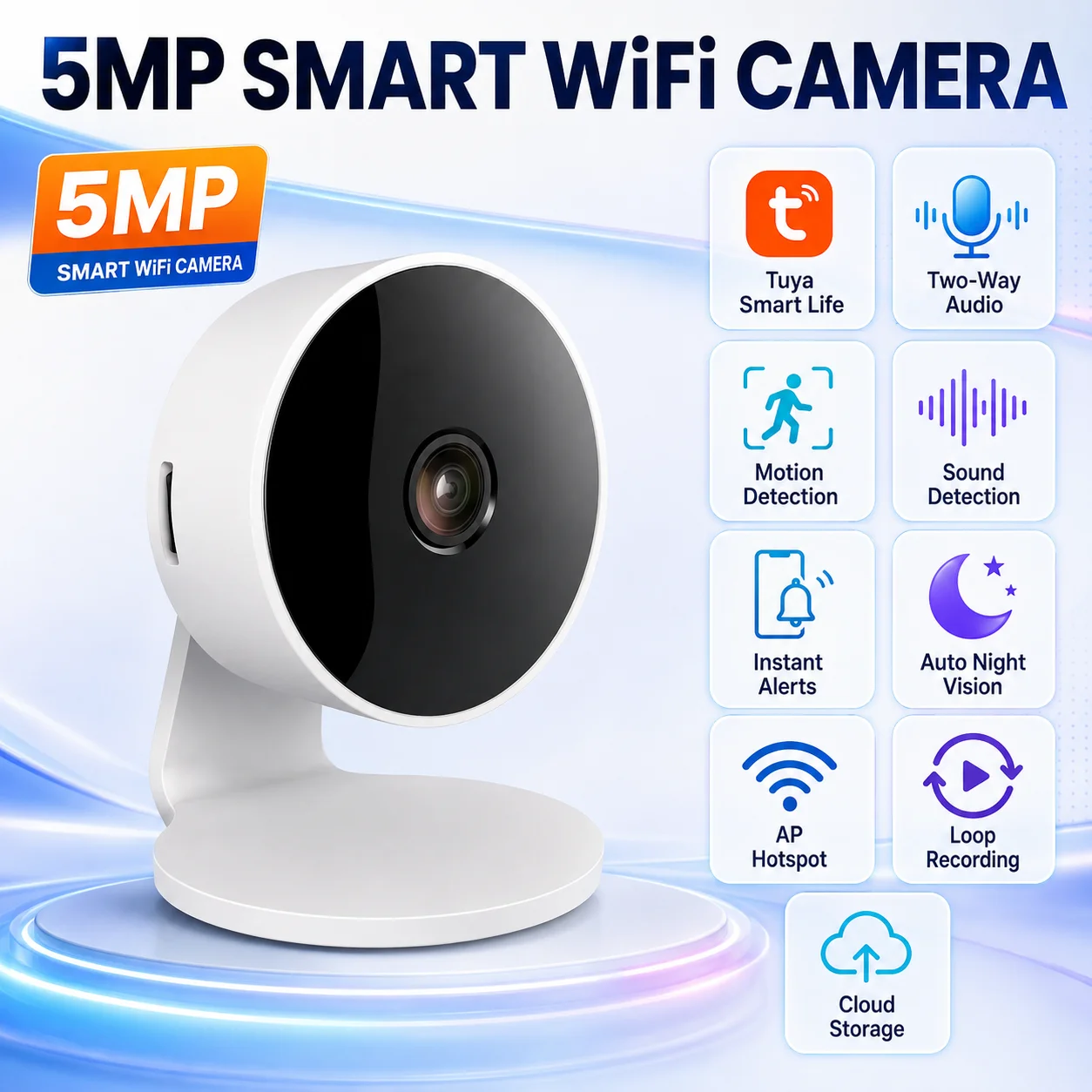 Tuya Smart 5MP Indoor WiFi Camera Baby Monitor Security Camera Two Way Audio Motion Detection Night Vision Surveillance IP Cam