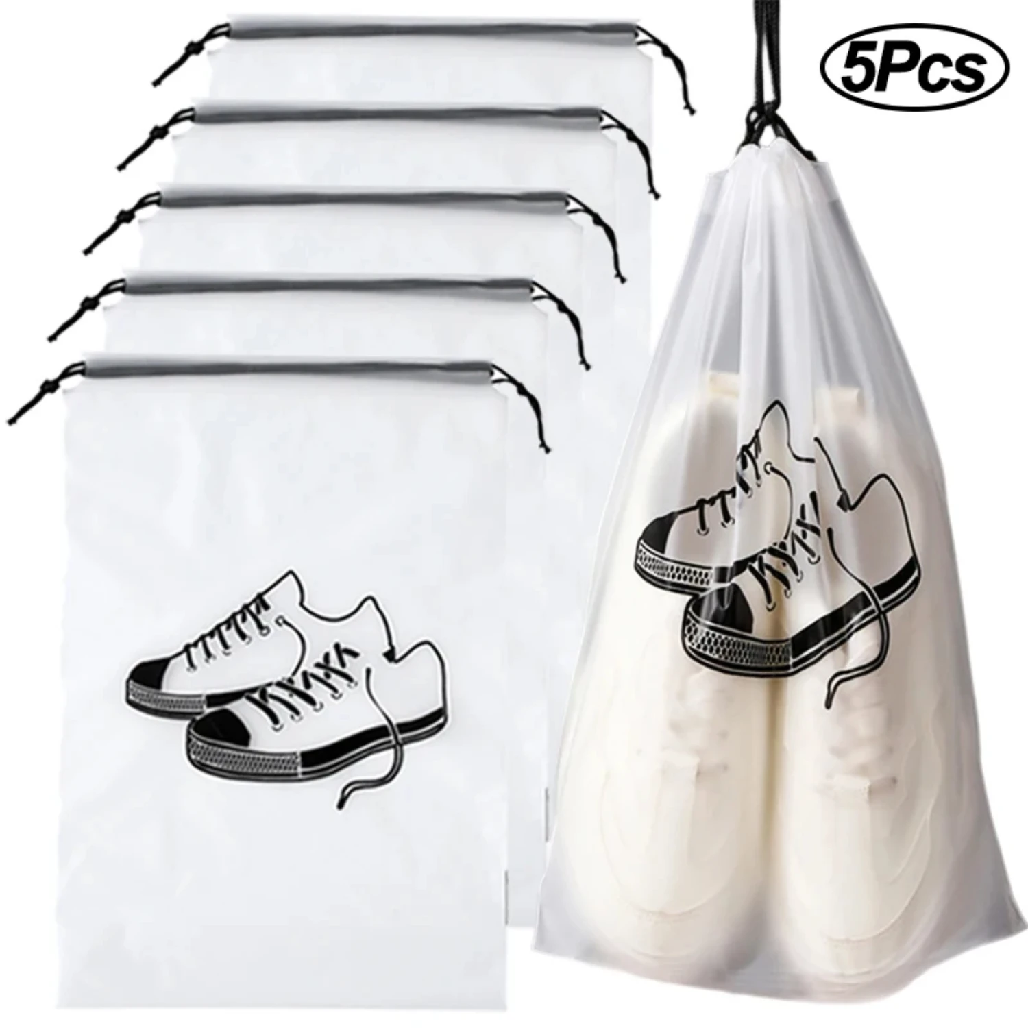 Portable Travel Packing Drawstring Pouch Waterproof Dust-proof Bags - Transparent Shoes Organizer Set of 1/2/5 Pieces Mylar