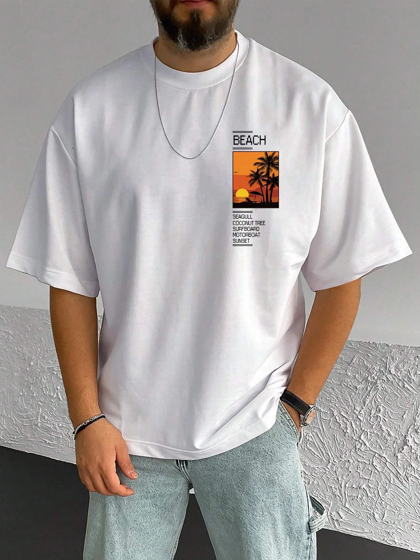 Men's 100% cotton summer loose Coconut Tree&Sloan Graphic printed slim fit casual sports round neck short sleeved T-shirt top image 3