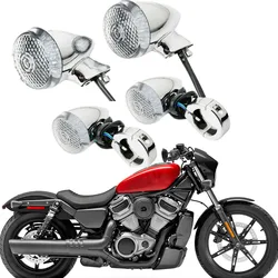 4Pcs Motorcycle Turn Signal Lights Front Rear Light 39mm Fork Clamp Universal For Harley Chrome and Black Housing Indicator Lamp