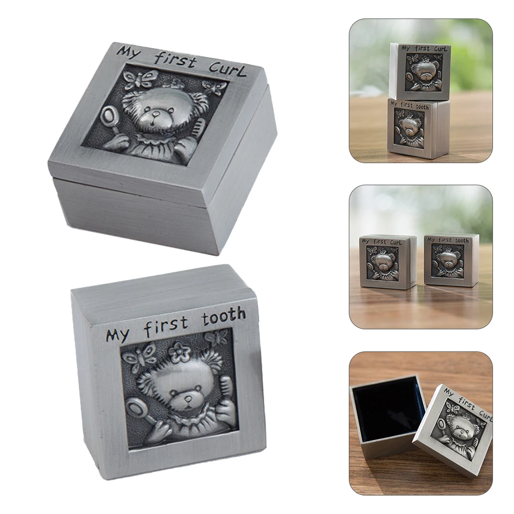 

Baby Tooth Case Zinc Alloy Keepsake Organizer Metal Commemorative Box for Hair Teeth Growth Record Souvenir Memorial Container