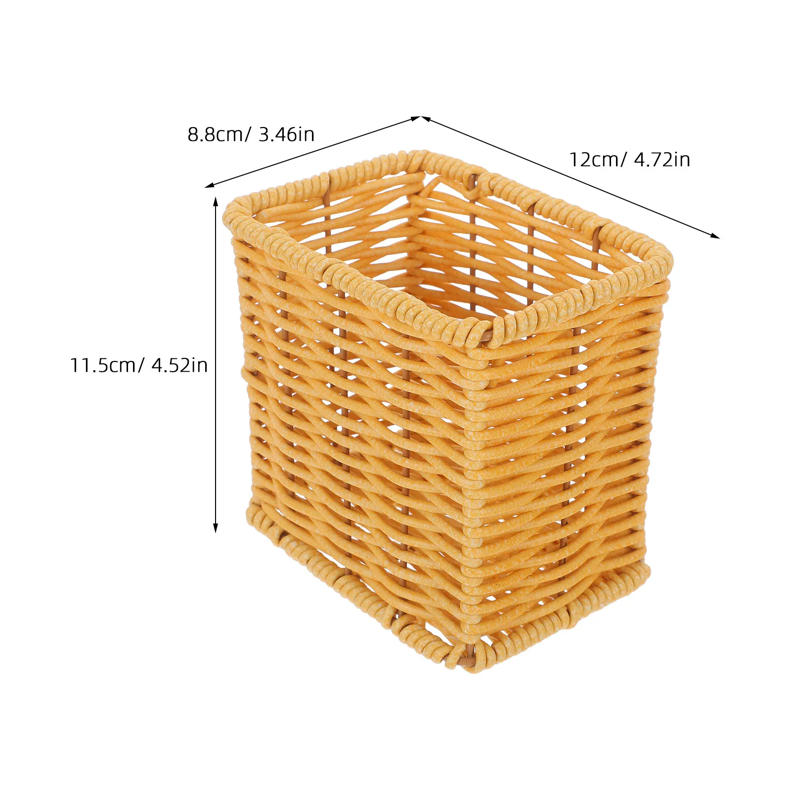 Imitation Rattan Desktop Pen Holder Square Woven Organizer Pencil Cup Makeup Brushes Holder Stationery Storage Rustic Farmhouse