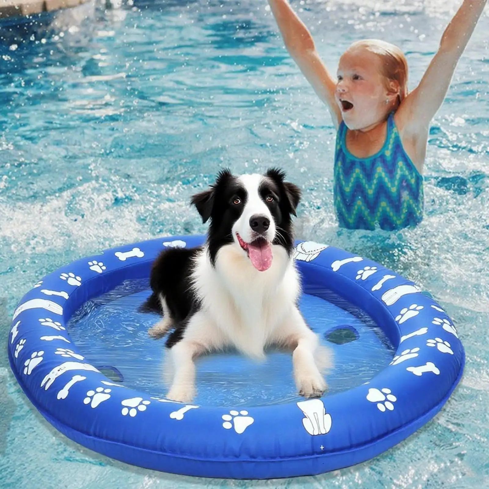 Hundeschwimmer für Pool, aufblasbares Hundefloß für Pool, schwimmendes Wasserspielzeug, Heimtierbedarf für große, mittelgroße und kleine Welpen, Schwimmsee
