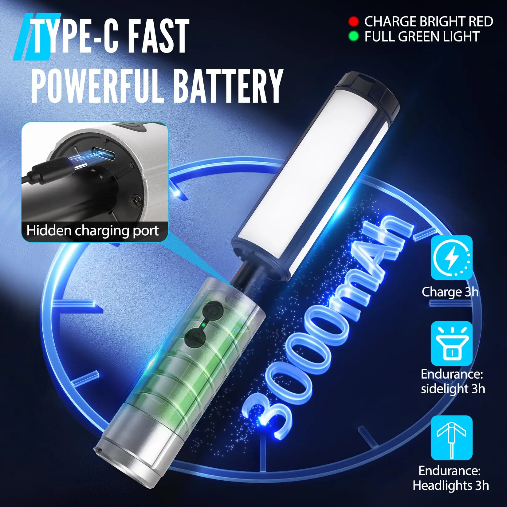 Rechargeable LED Camping Light 3000mAh Telescopic Camping Light 3 Page Head 5 Lighting Modes Waterproof Camping Flashlight