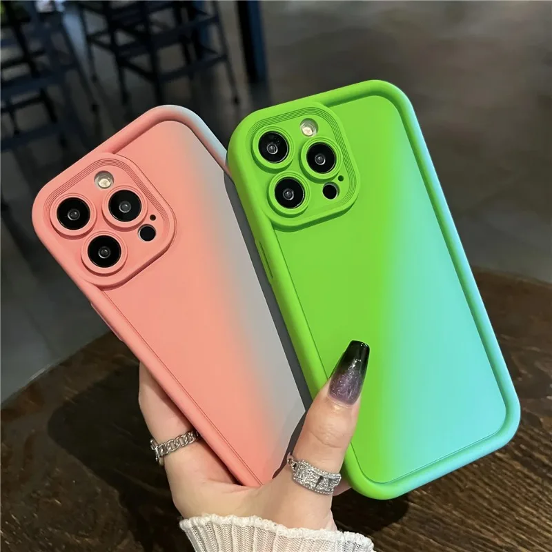 

Gradient Liquid Silicone Thickened Phone Case For iPhone 15 14 13 12 Pro Max Plus Candy Color Soft Shockproof Bumper Cover