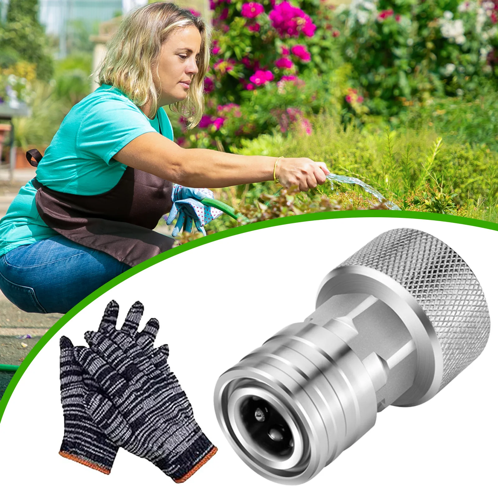 Car Washing Nozzle & Hose Attachment Stainless Steel Leak-Proof Adapter for Car Furniture Driveway Cleaning