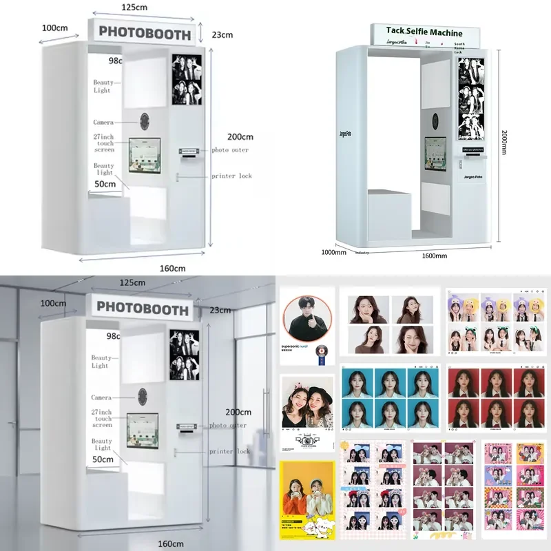 Nordic Style All in One Photo Booth Enclosure Self Service Printing Kiosk for Shopping Mall Retail Space Smartphones Metal