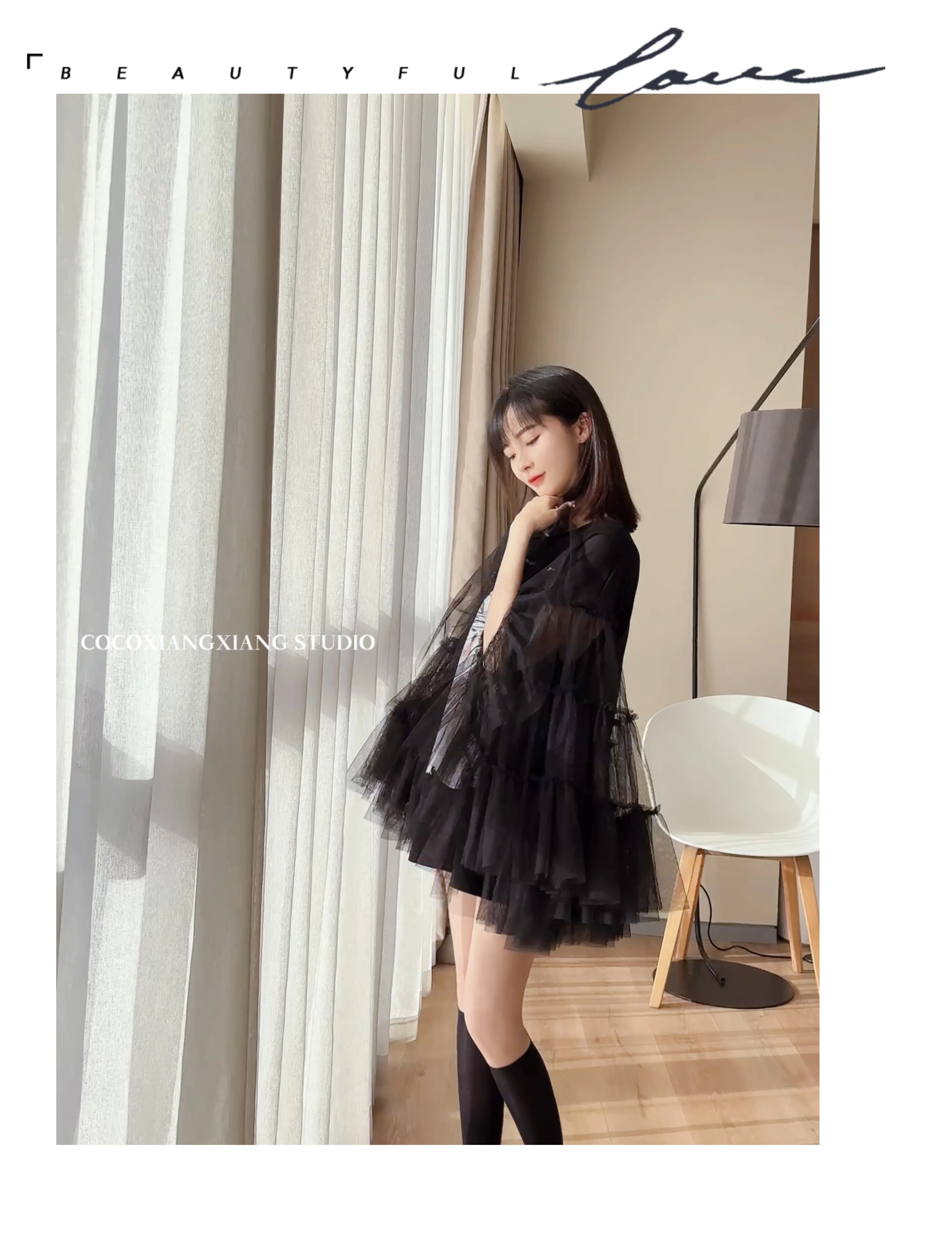 Mini vestido feminino com gola redonda, costura pesada, malha de várias camadas, fofo estampado para filhotes dos desenhos animados, solto, moda verão