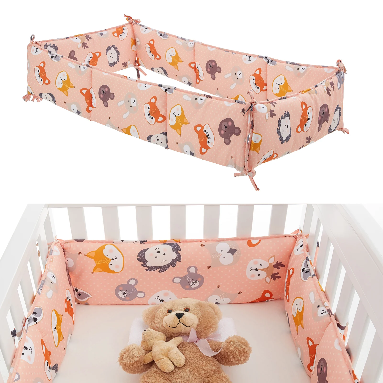 

4pcs Crib Bumper Bedding Set Cotton Cute Print Sheet Cradle Side Protector Toddler Baby Room Accessories Bed Protection