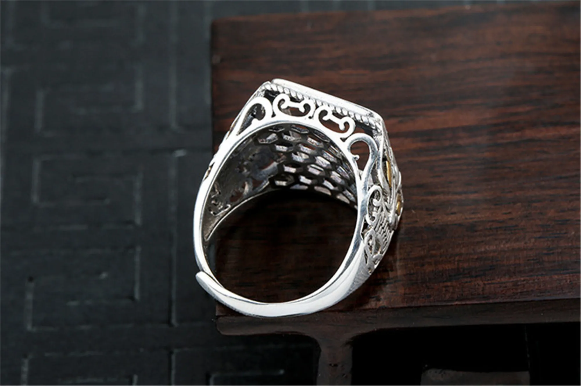 Imagem -02 - Thai Sterling Silver Ring Base Retângulo Anel em Branco Configuração em Branco R1573b 925 Prata 13x16 mm Ajustável