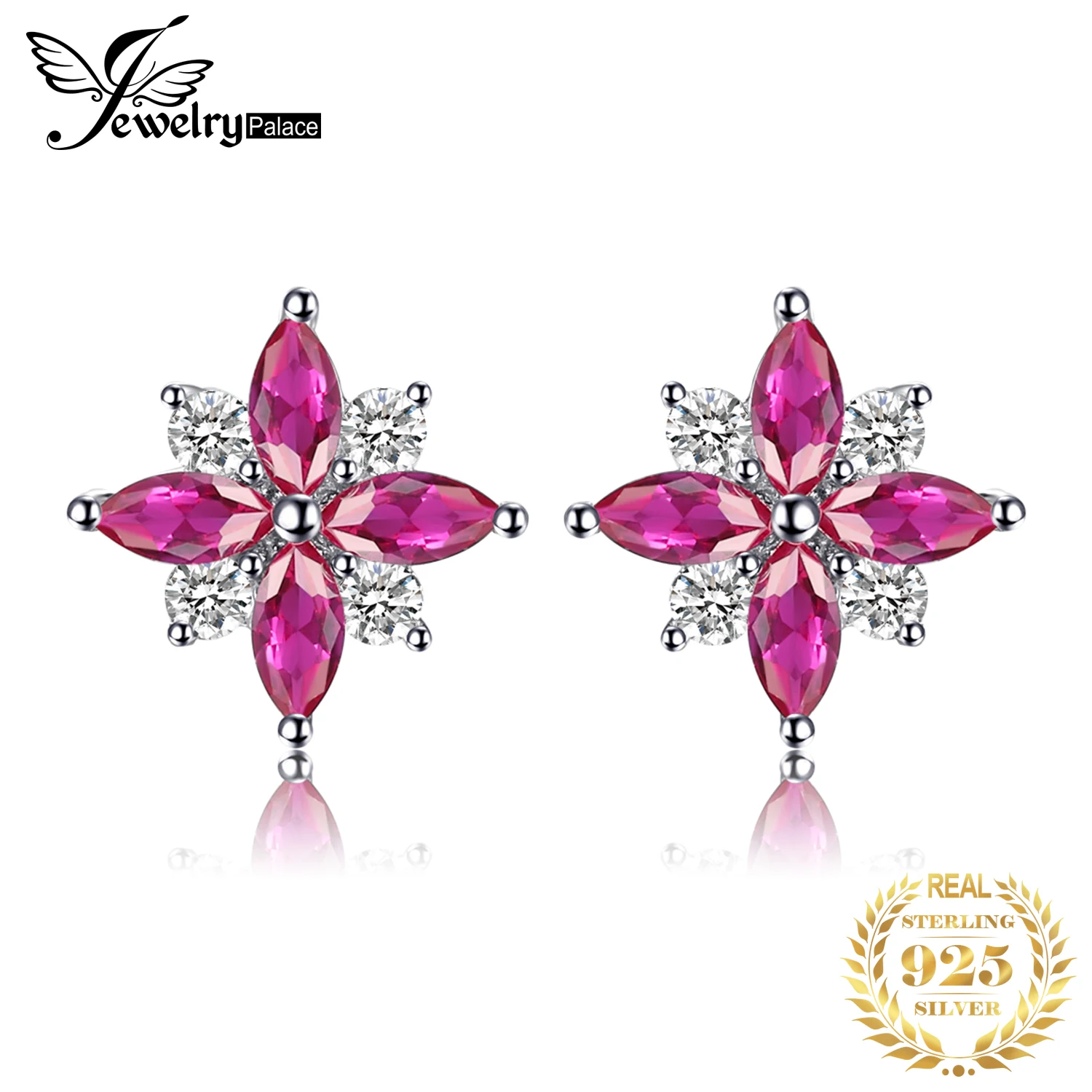 JewelryPalace-pendientes de plata de primera ley y rubí para mujer, aretes pequeños, plata esterlina 925, flor, Cruz, GEMA, regalo de cumpleaños