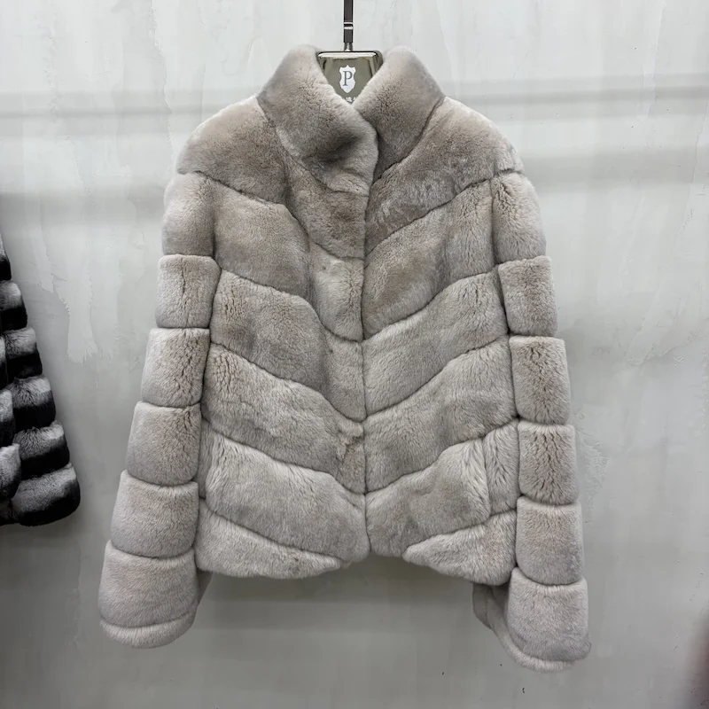 New High Quality Real Natural Rex Rabbit Fur Coat for Women Long Sleeves Luxury Fur Coat Thick Warm Outerwear Female Jackets