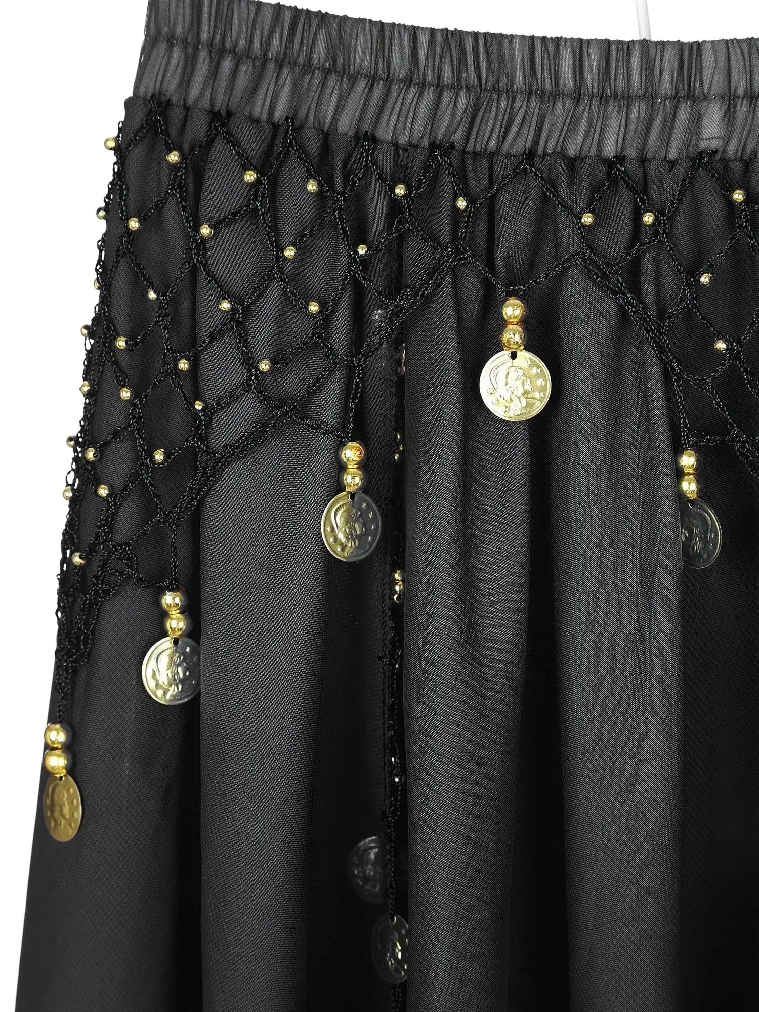 Women's Sequins Belly Dance Skirt Beaded Dance Chiffon Tulle Indian Stage Performance Bollywood Costume Maxi Skirt Dancewear