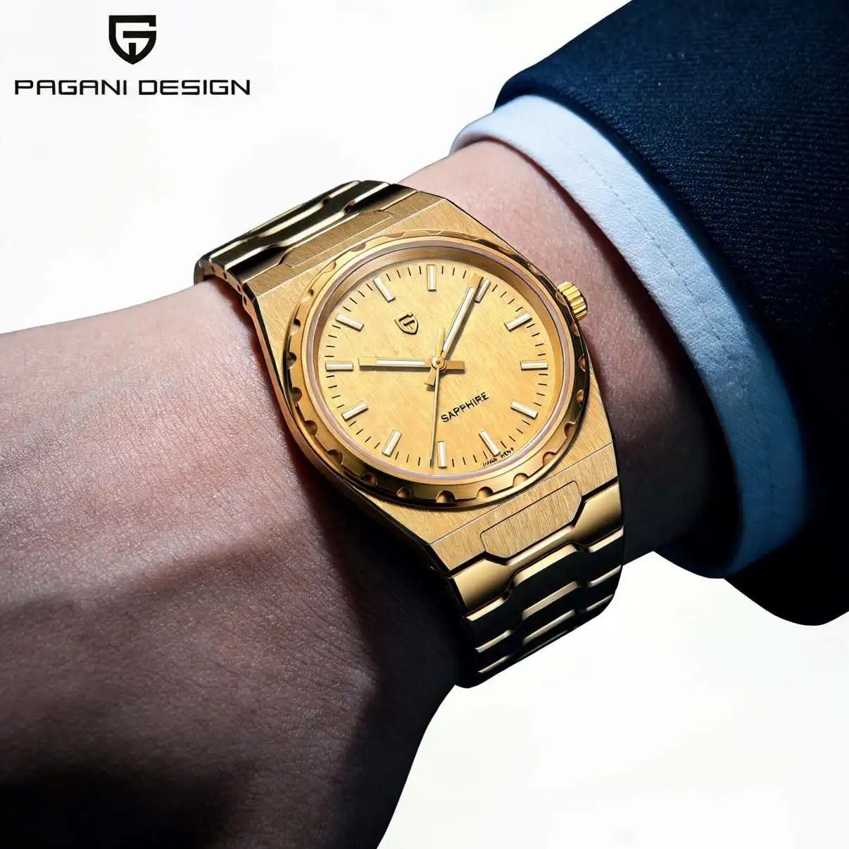 

Мужские роскошные золотые часы Pagani Design 2026, 37 мм, с ультракварцевым механизмом, синтетическим сапфировым стеклом, водонепроницаемые, из нержавеющей стали, PD-YS020