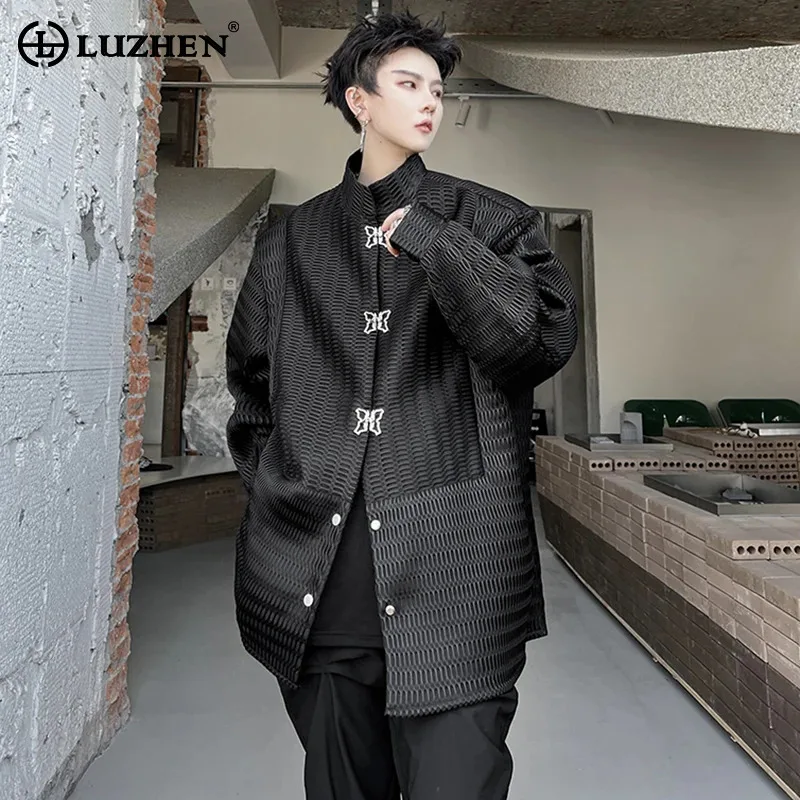 

LUZHEN Personality Splicing Metal Buckle Design Jacket Men's 2024 Spring Trendy Street Loose Outerwear Solid Color Tops LZ3078