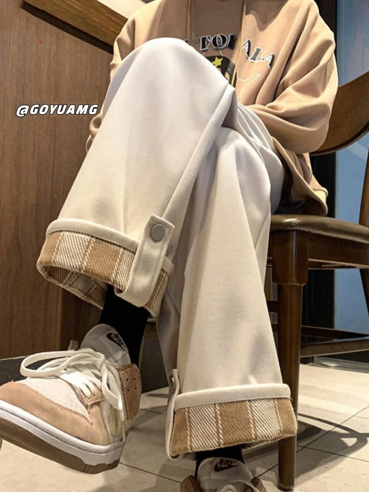 Casual Wide Leg Sports Pants Women's Straight Cut Spring Autumn New Style Student Loose Versatile Cuffed Color Block Pants