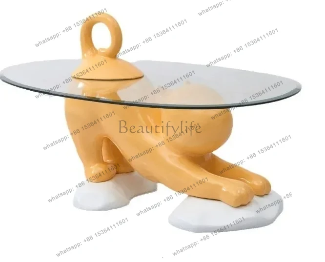 LXLazy coffee table FRP animal shape modern light luxury living room side table personalized glass coffee tableSSS