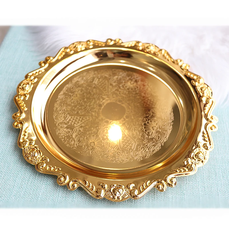 Desktop Tray Metal European-Style Bottom Wedding Celebration Dessert Cake Plate Afternoon Tea Cold Meal Decoration Pastry Plate