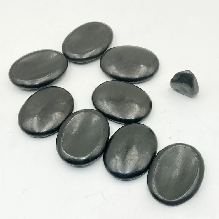 Popular Natural Shungite Thumb Stone Stress Relief Energy Stone Hand Piece Guasha Massage Stone Healing Crystal 40x30x8mm