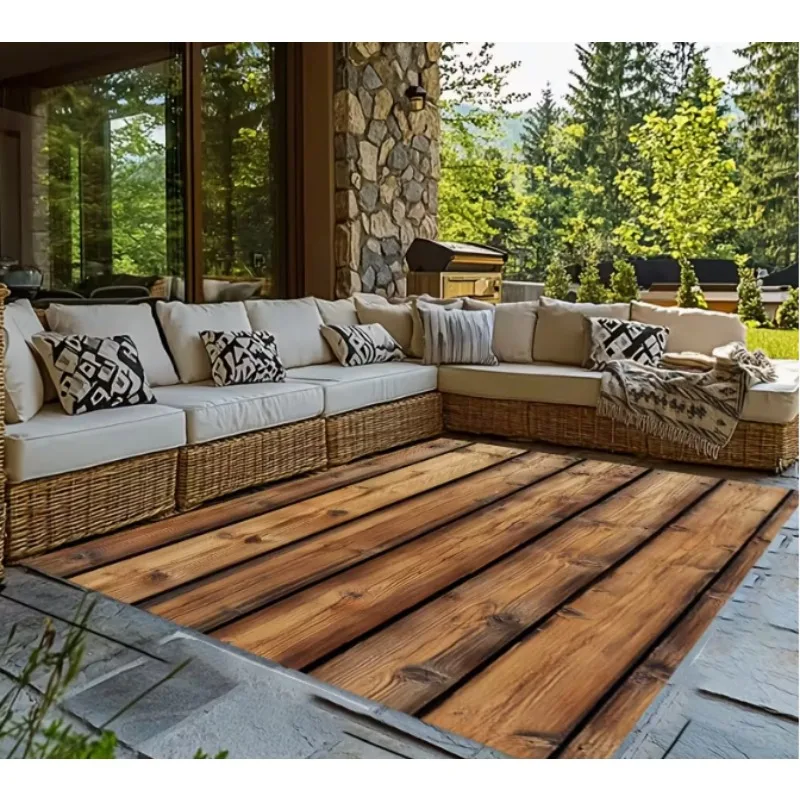 Wood Grain Printed Area Pad Soft Living Room Bedroom Kitchen Retro Blue and Brown Bedroom Floor Pad Retro Retro Wood Grain Pad