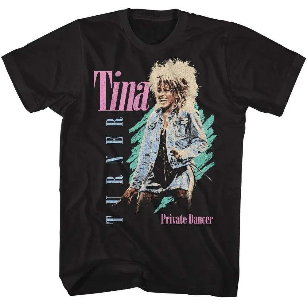 Camiseta preta retrô pastel da Tina Turner, camiseta unissex de verão, solta e respirável, de algodão