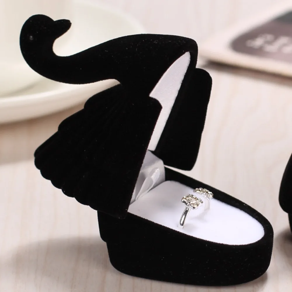 Portable Velvet Creative Ring Case Turtle Mermaid Earrings Trinket Case Swan Bracelet Necklace Jewelry Packaging Holder Girls