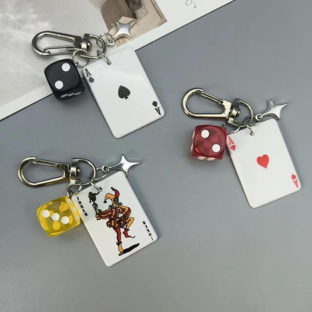 New Fashion 3D stereoscopic color dice playing card keychain playing card element earphone case pendant