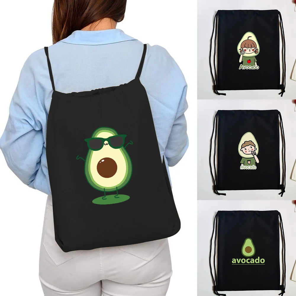 Practical Canvas Drawstring Backpack Avocado Print Sport Gym Bag Shopping Bag Lightweight Storage Sackpack