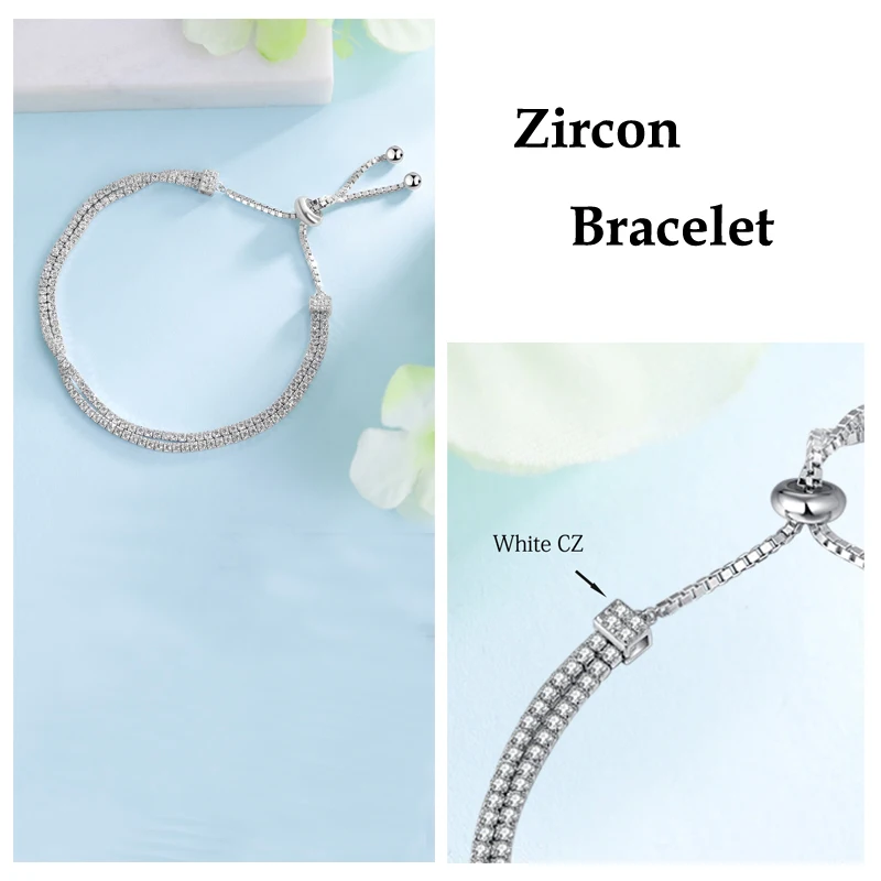 LAYA قابل للتعديل أساور للنساء ريال 925 ختم فضي اللون الأبيض تشيكوسلوفاكيا الخرز ربط سوار التنس مع صندوق سلسلة حلية مجوهرات #5