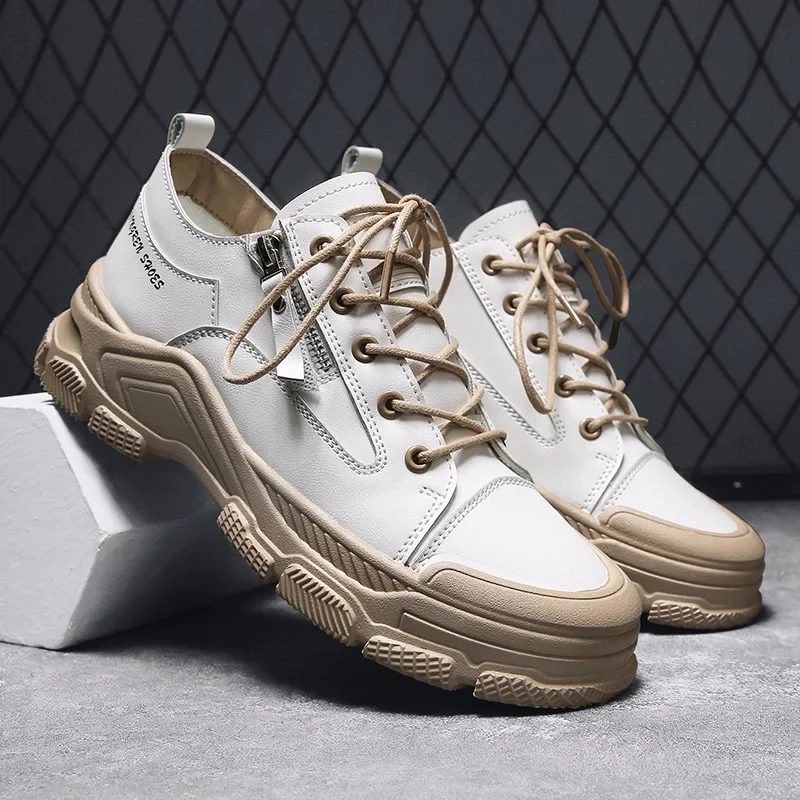 

Мужские кожаные ботинки на молнии, низкая повседневная обувь на все сезоны, толстая подошва, весна