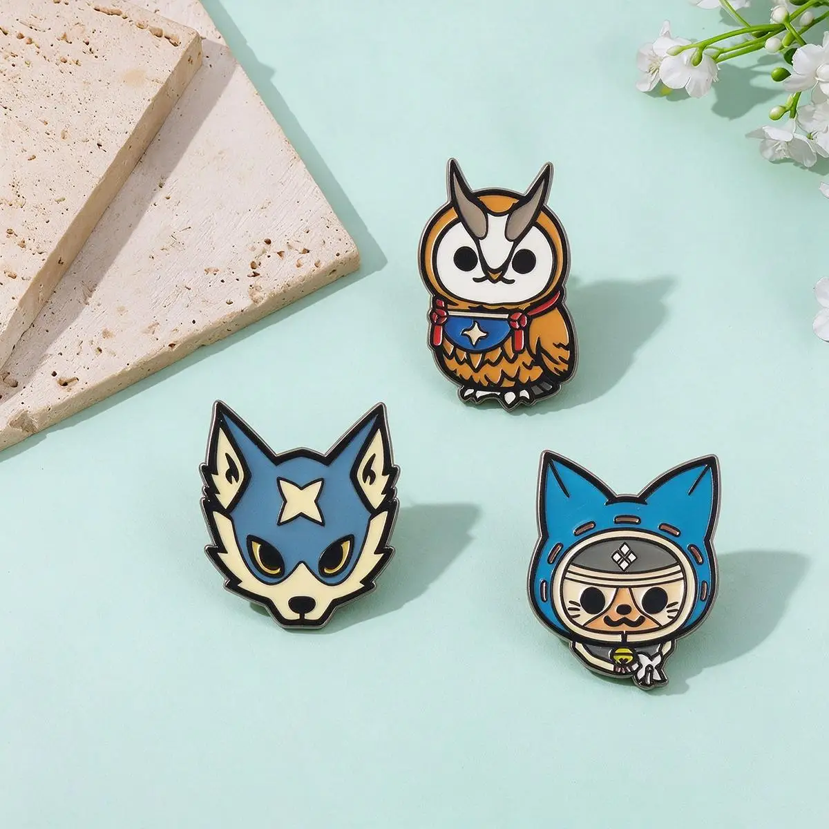 3Pcs/Set Game Monster Hunter Palamute Palico Cohoot Enamel Brooch Cartoon Lapel Metal Badge Cosplay Clothing Accessories Gifts