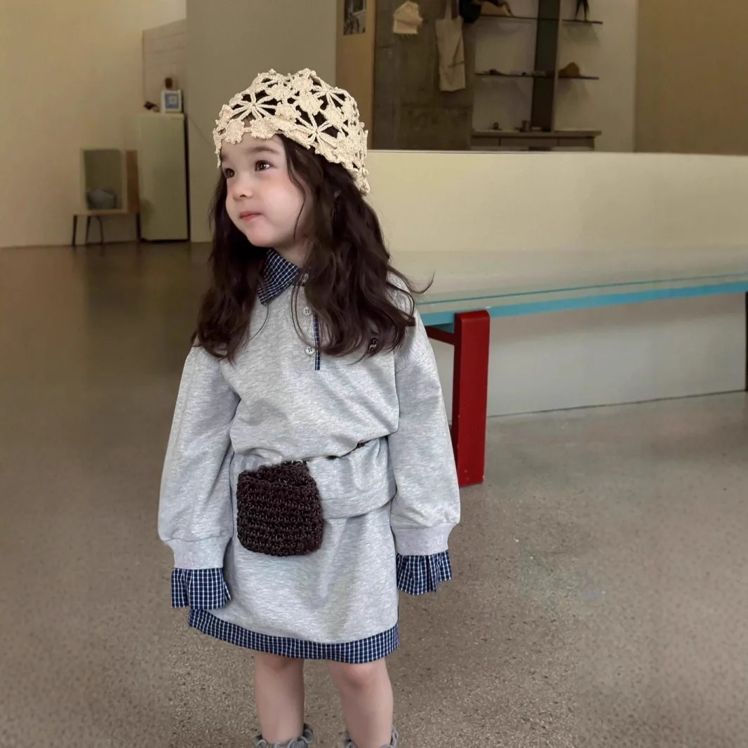 

2025 New Autumn Girls' Collegiate Style Long Sleeve Polo Shirt Baby Skirt Set