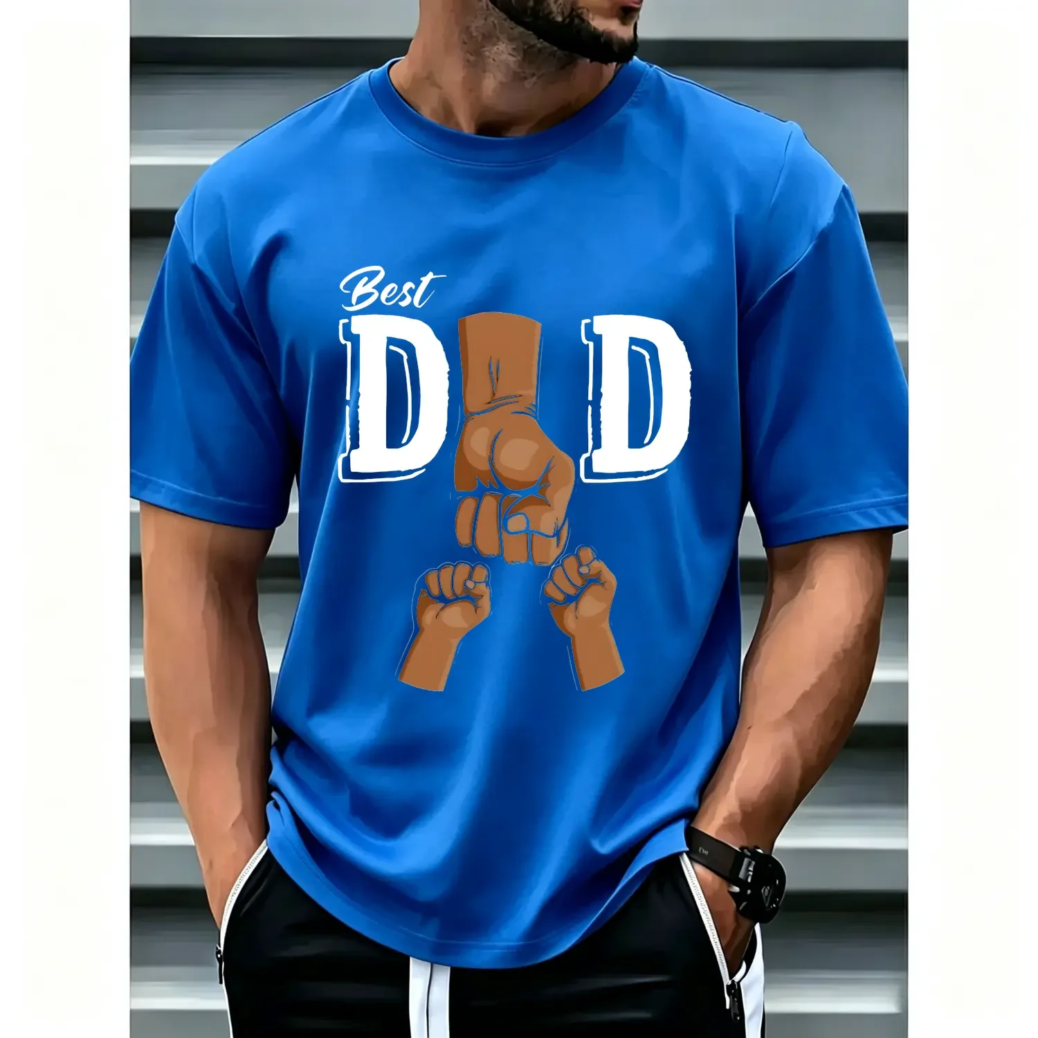 Mens BestDad Slogan Cotton TShirt Green Casual Short Sleeve Tee with Dad Fist Bump and Best Dad Lettering Lightweight Summer Round Neck Shirt for Fathers Day Gifts for Dads Husbands