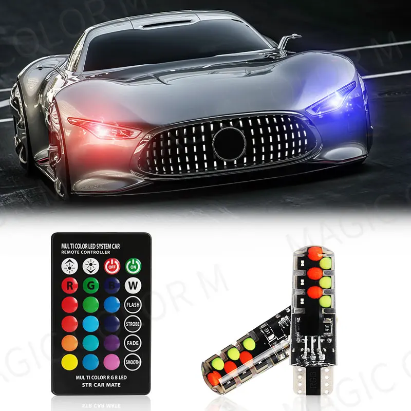 2szt T10 W5w RGB Żarówka LED Zdalne sterowanie COB Lampa samochodowa Oświetlenie do czytania Samochody Lampa klinowa z pilotem 12V