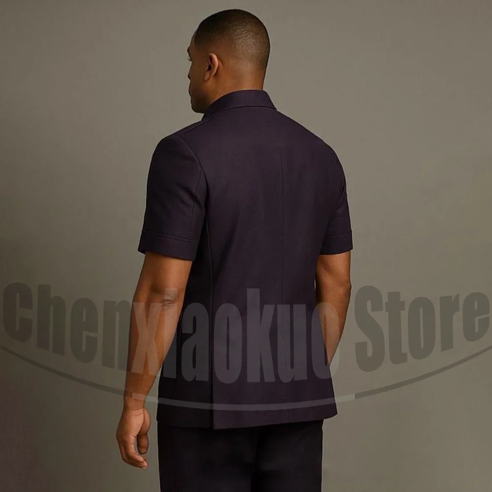 Men's Short Sleeves Suit Set Fashion Multi-Pocket Single Breasted Outfits Daily Casual Business Two Piece Jacket and Trousers