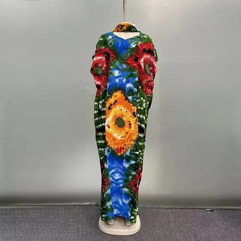 Elegante Viskose-Kimono-Robe für Damen, Übergröße, Blumendruck, Diamant, breit, schulterfrei, langärmelig, Fransenschal