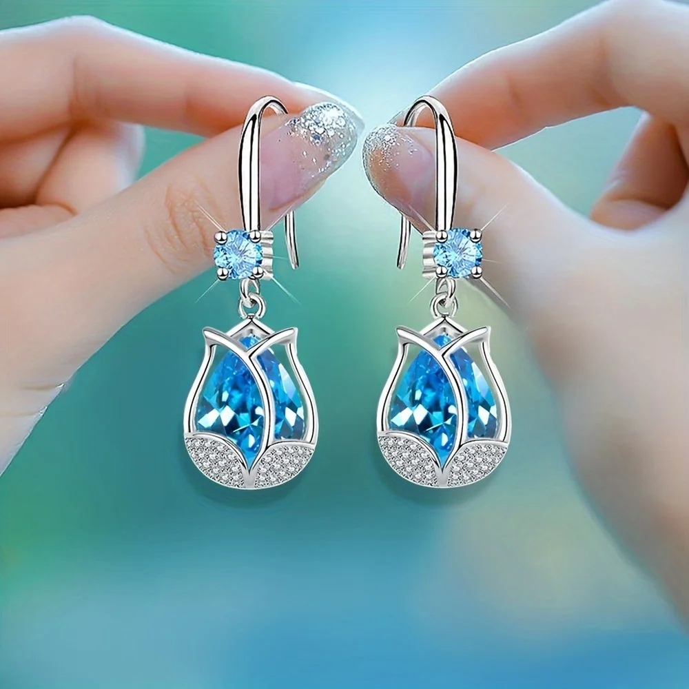 Elegant Tulip-Shaped Drop Earrings With Sparkling Artificial Crystal Inlay,Retro Jewelry In Assorted Colors,Ideal ForCasual Wear