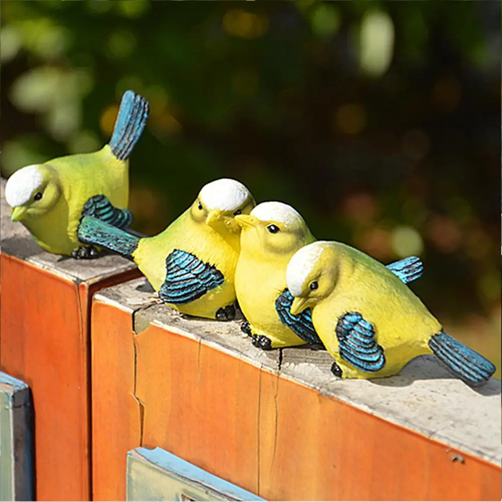Resin Birds Ornament Miniature Garden Decorations 4pcs Resin Bird Figurines Waterproof Outdoor Yard Ornaments Sunproof for Patio