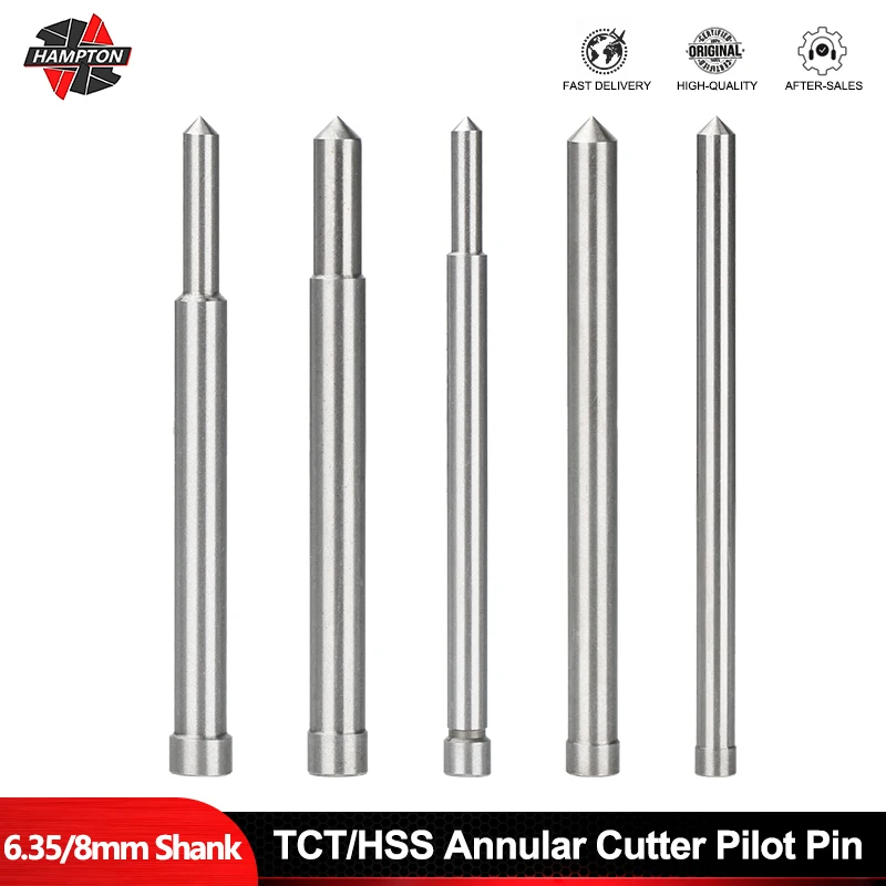 

HAMPTON TCT/HSS Annular Cutter Pilot Pin 6.35mm 8mm Shank 77/90/102/127/160mm Long Pilot Pin Steel Plate Drill Accessories