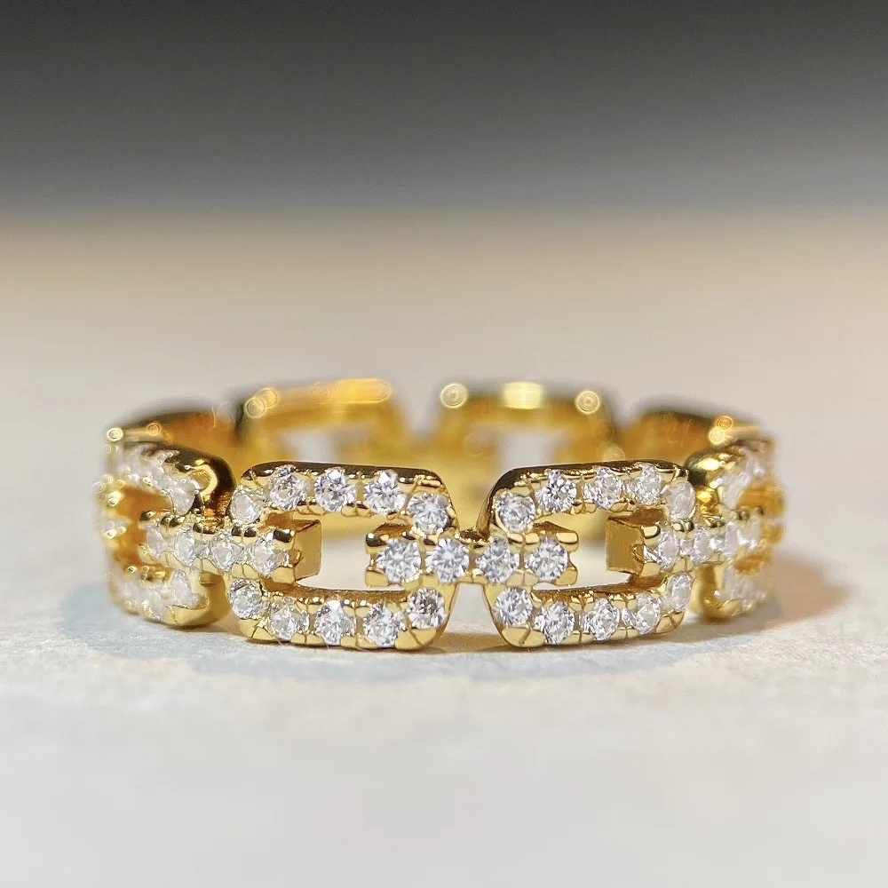 

Pure Silver Chain Ring Wholesale for Women, Ins Style Minimalist Full Diamond Zircon Ring S925 Silver Pig Nose Ring Wholesale
