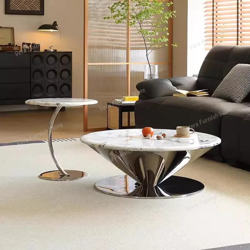 

Italian Minimalist Coffee Table Modern Luxury Marble Stainless Steel Living Room Coffee Table High-end Villa Home Furniture FYCT