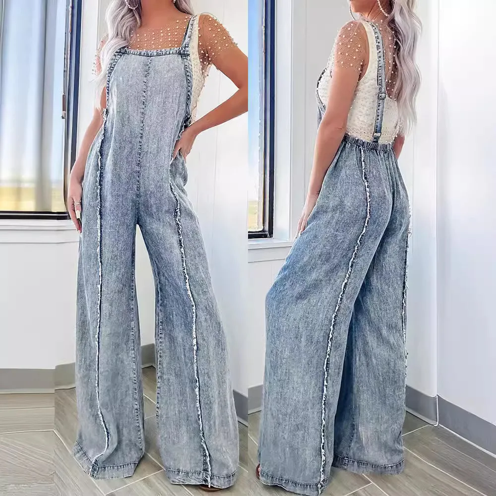 

Jumpsuits Women Loose Casual One Piece Jeans Sling Sleeveless Wide Leg Long Pants Suspenders Rompers Denim Y2k Overalls 2024