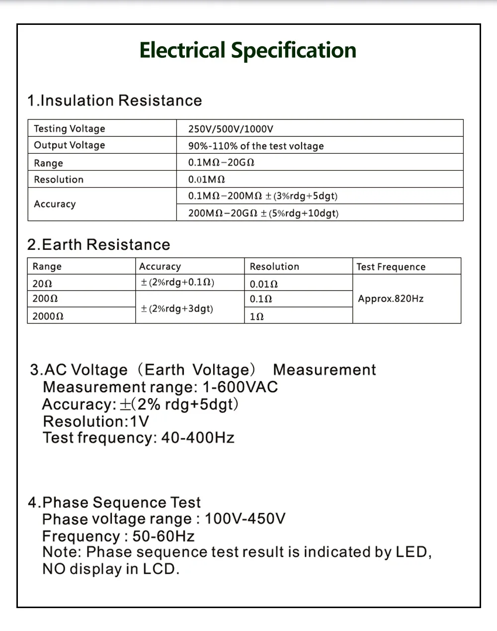 DUOYI DY5500 4 in 1 Digital Multi-function Multimeter-Insulation Earth Tester 0.01ohm to 2000ohms Voltmeter Phase Indicator