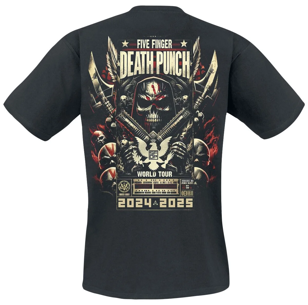 Five Finger Death Punch 2024-2025 World Tour Print T-Shirt 100% Cotton Unisex Metal Fans Tee