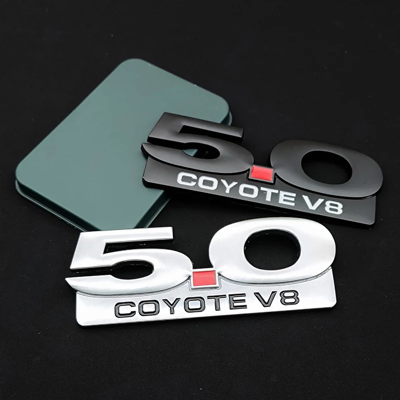 ملصق سيارة معدني ثلاثي الأبعاد شعار 5.0 COYOTE V8 مصبغة شارة أمامية شعار الجذع الخلفي شارات لفورد موستانج GT فالكون تورينو Fairlane
