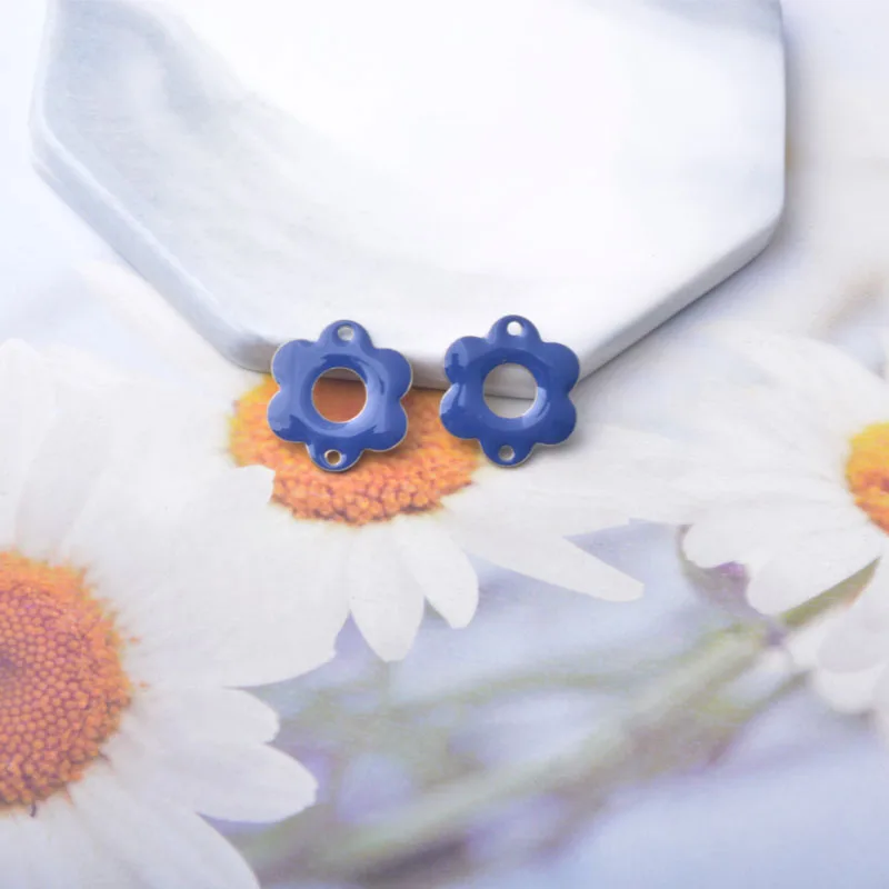 10 Stück Kupfer-Emaille Doppelloch-Blumenverbinder Anhänger Zweiseitige Öltropfen-Charms DIY Schmuck Armband Halskette Herstellung – Detail 10