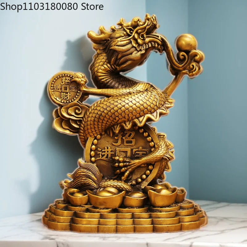 Copper brass Lucky Jubao Dragon statue Chinese Fengshui decor sculpture Large size 40cm,30cm,20cm