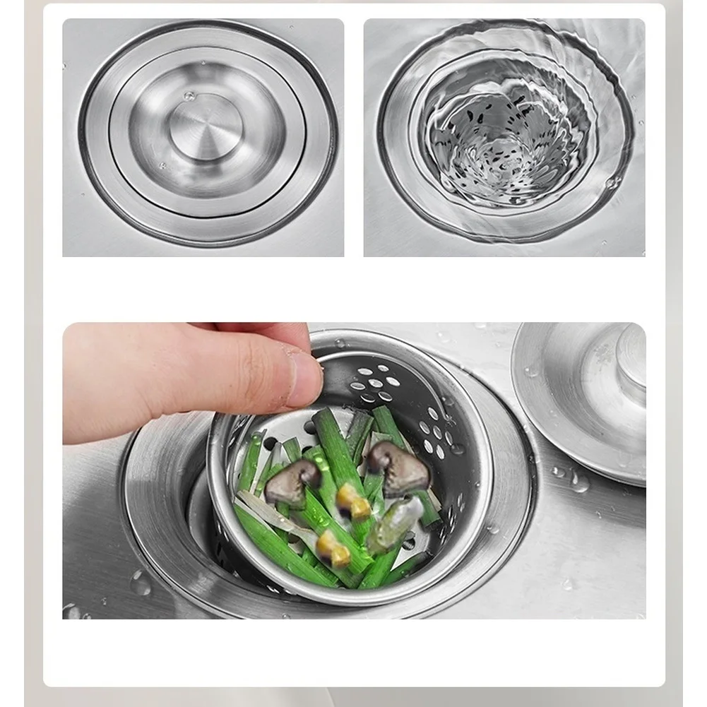 Stainless Steel Single Basin Drain Pipe Pull Up Sink Drainer with Automatic Seal Valve and PP Stainless Filter