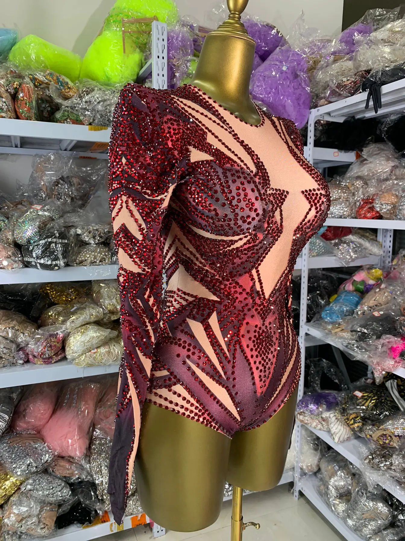 Женские эластичные боди из спандекса с блестящими стразами и длинными рукавами с принтом и бисером, трико для художественной гимнастики для особых случаев