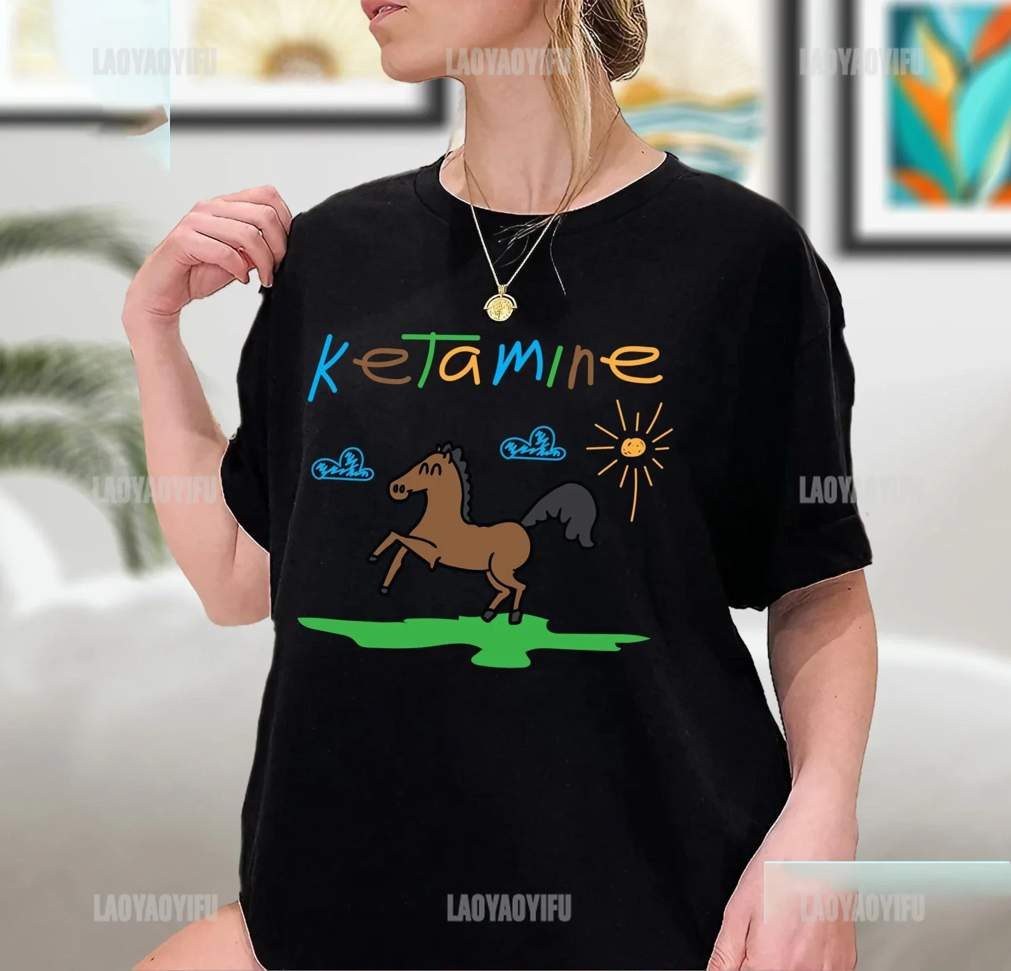 Summer Funny Cartoon Cotton T Shirt KETAMINE Horse Anime Graphic Unisex Tees Casual T-shirts Hipster Harajuku Couples Tshirts